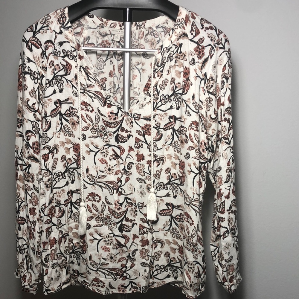 Lucky Brand Floral Print Boho Peasant Top Sz M